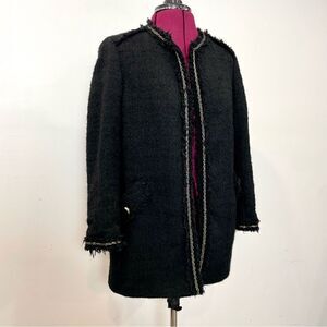 Zara Boucle Black Mid length Tweed open front LIght Coat BLazer Size Medium